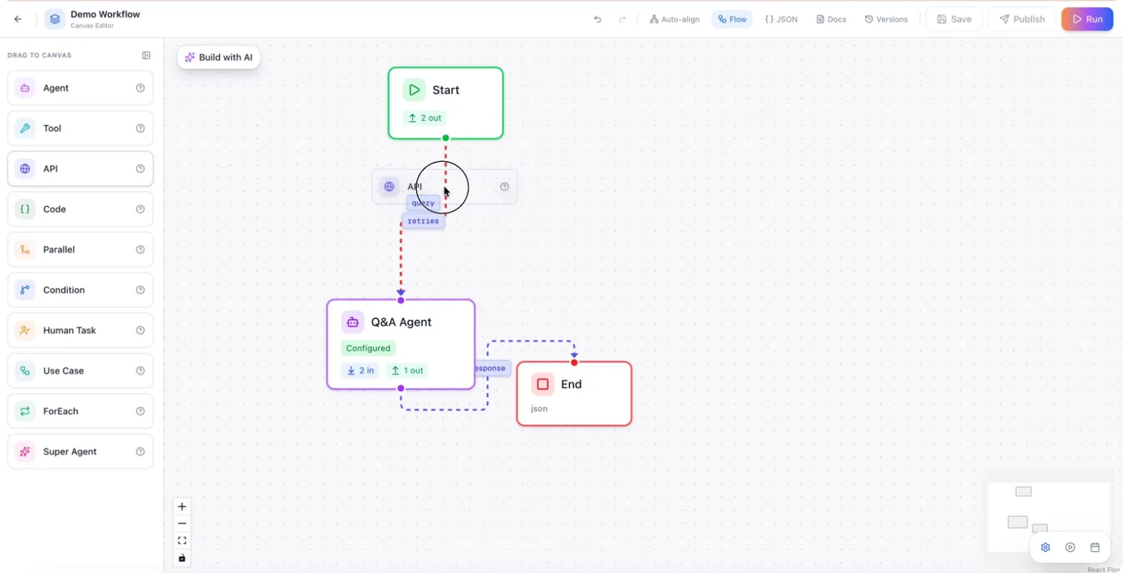 Dragging an API node onto the workflow canvas