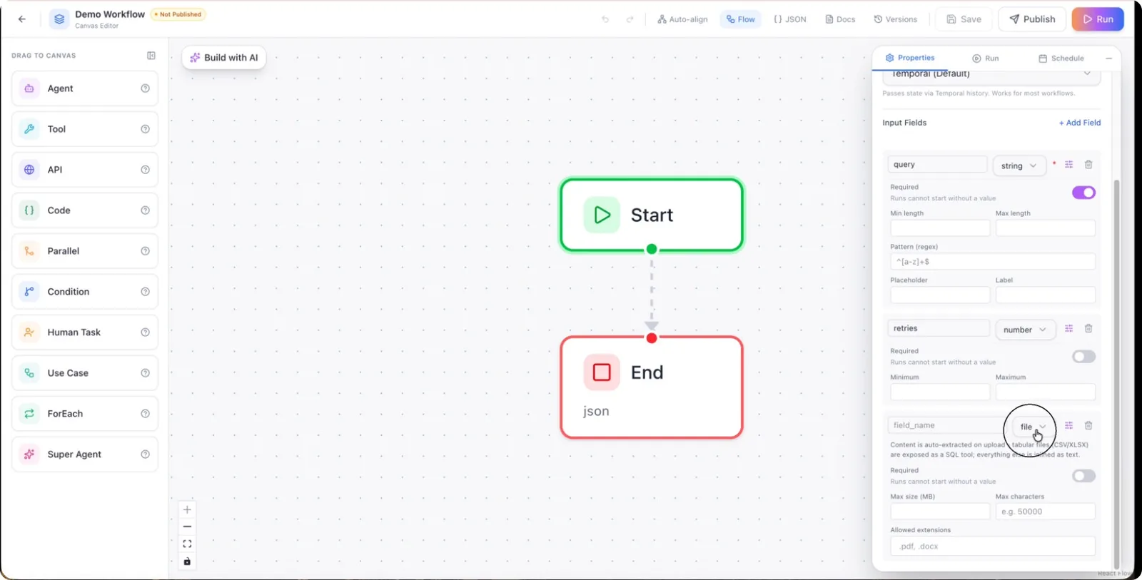 File field options, mirroring those for image and media