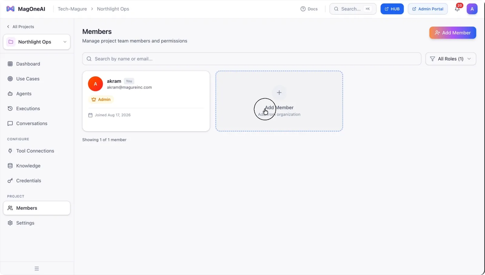 The Add Members button in the project's Members tab