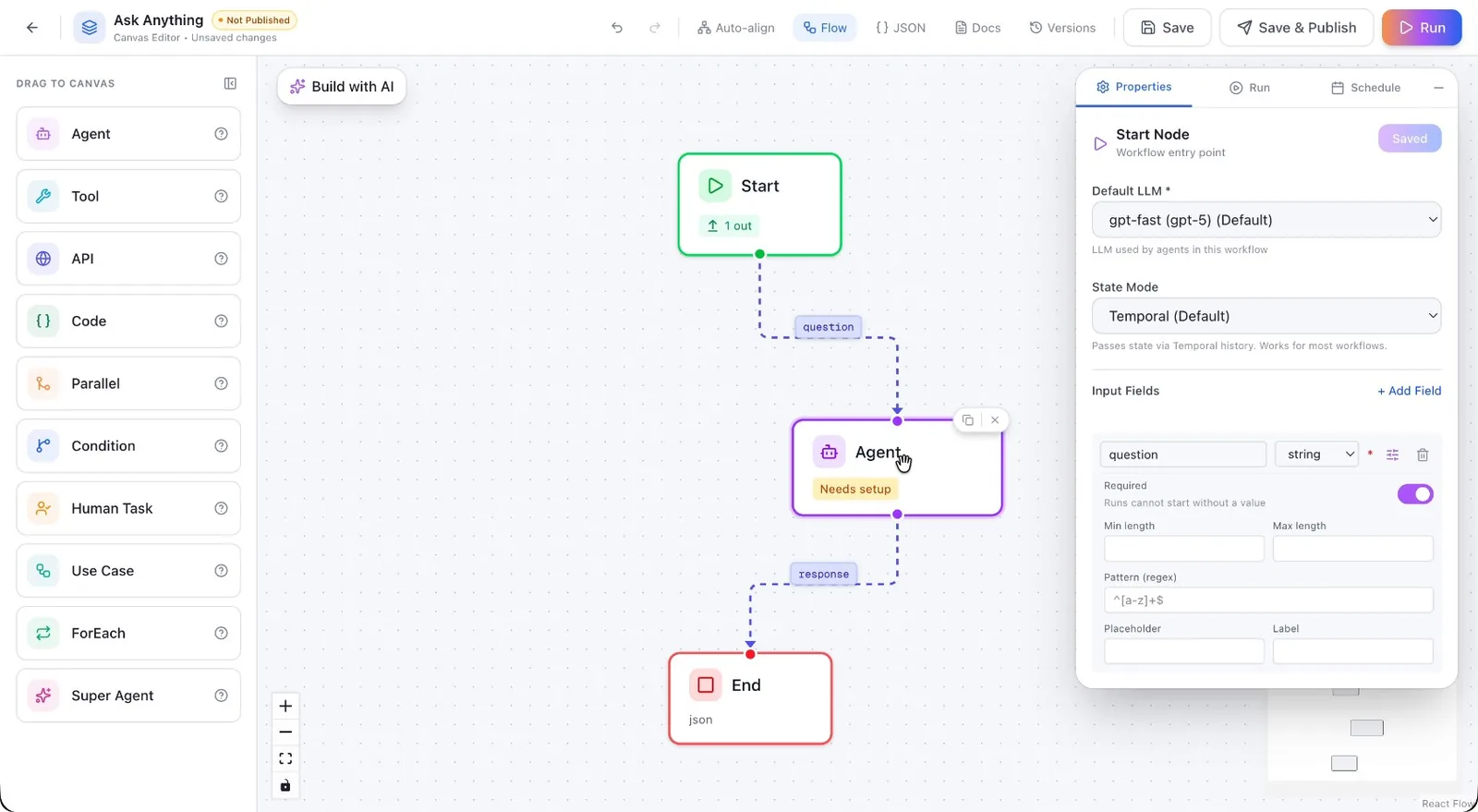 The Agent node configuration panel