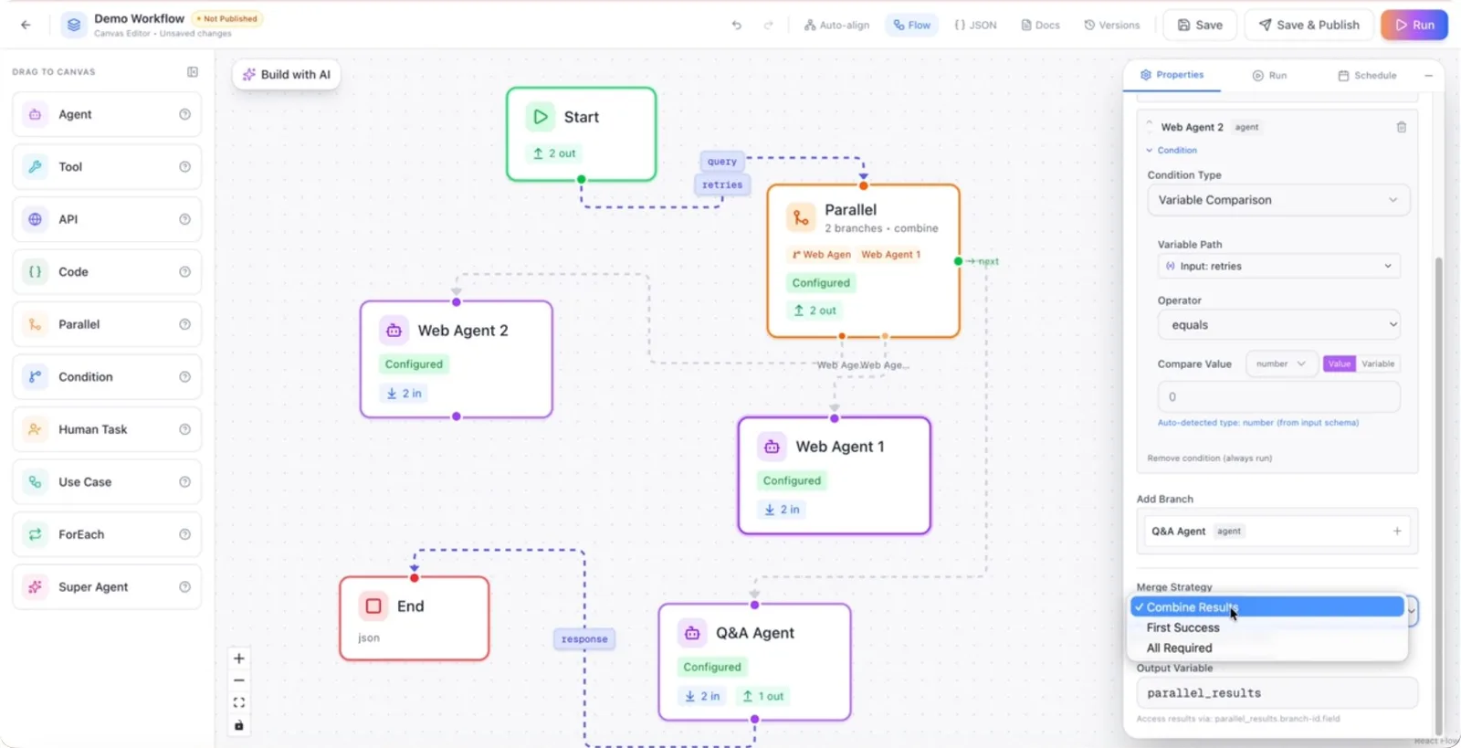 Merge strategy options for combining branch results