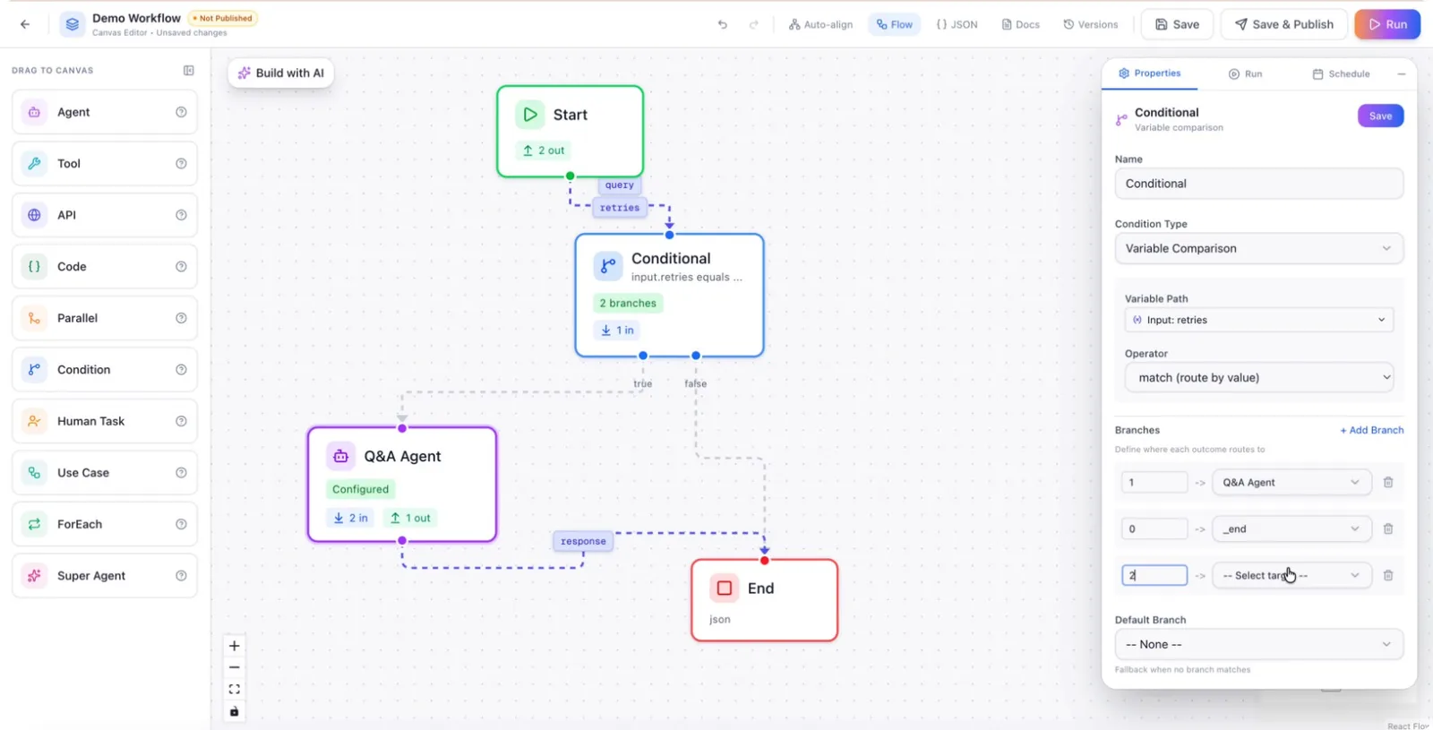 Each value mapped to its own target node
