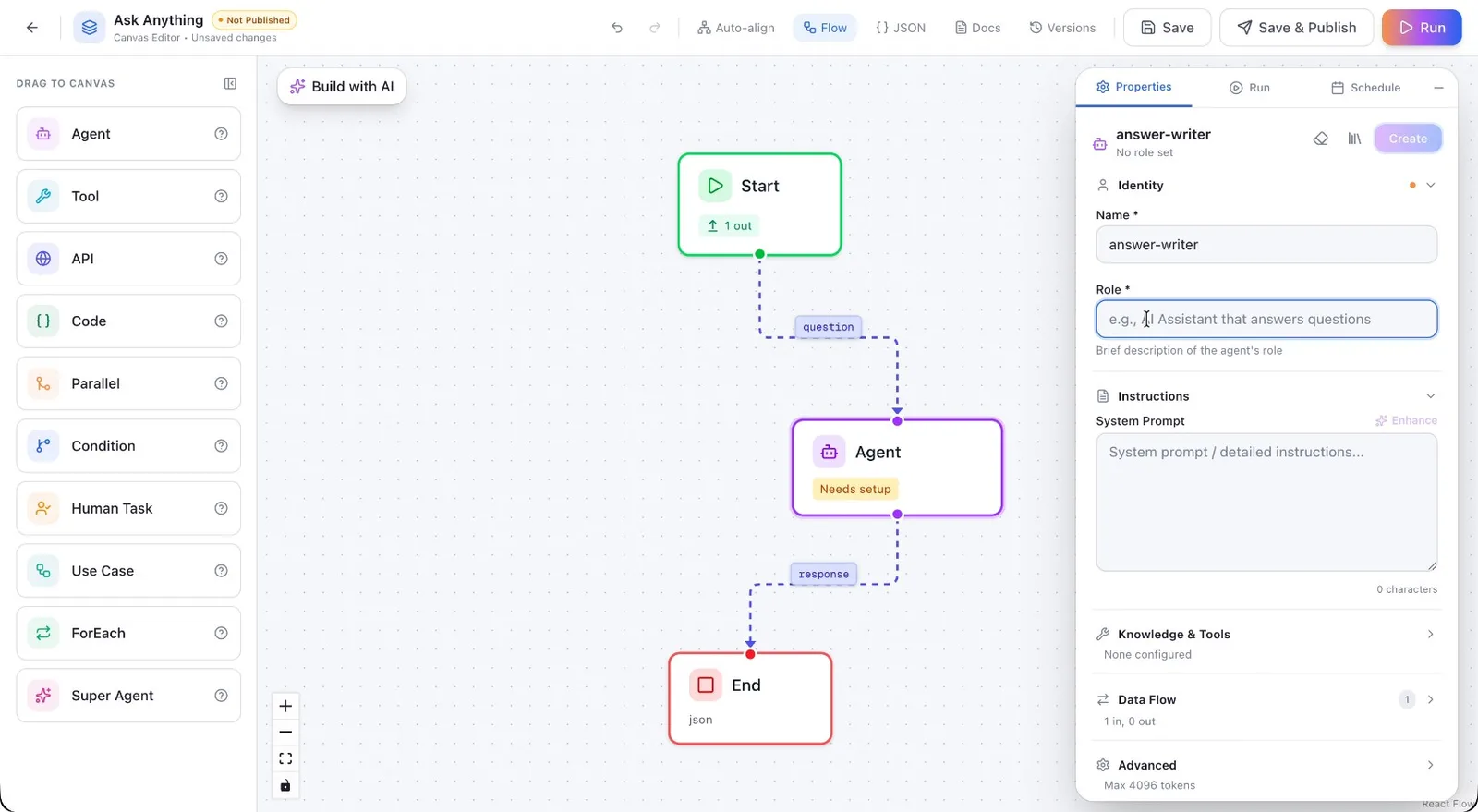 The Role field describing what the agent should do