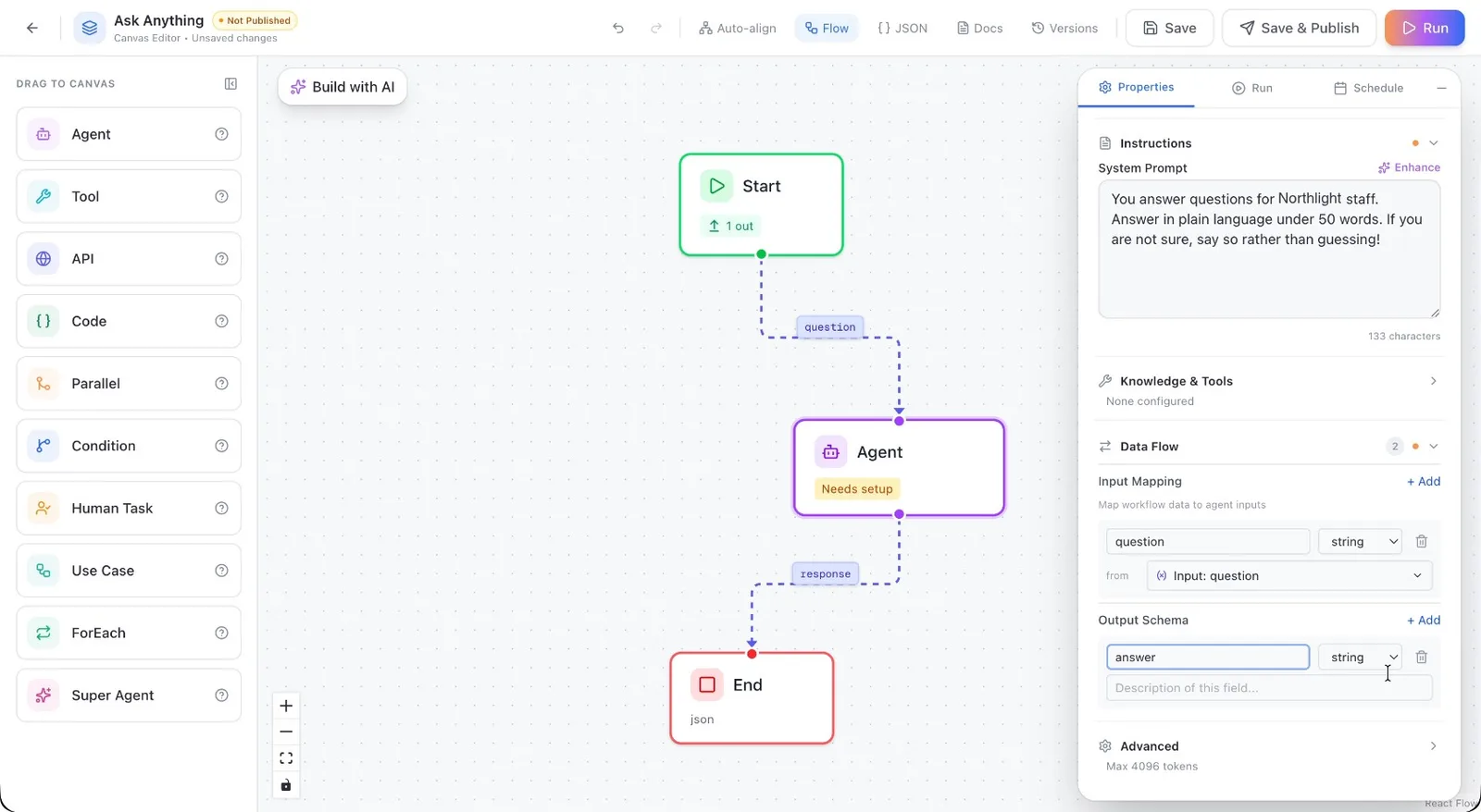 Output Schema, with an Answer field added