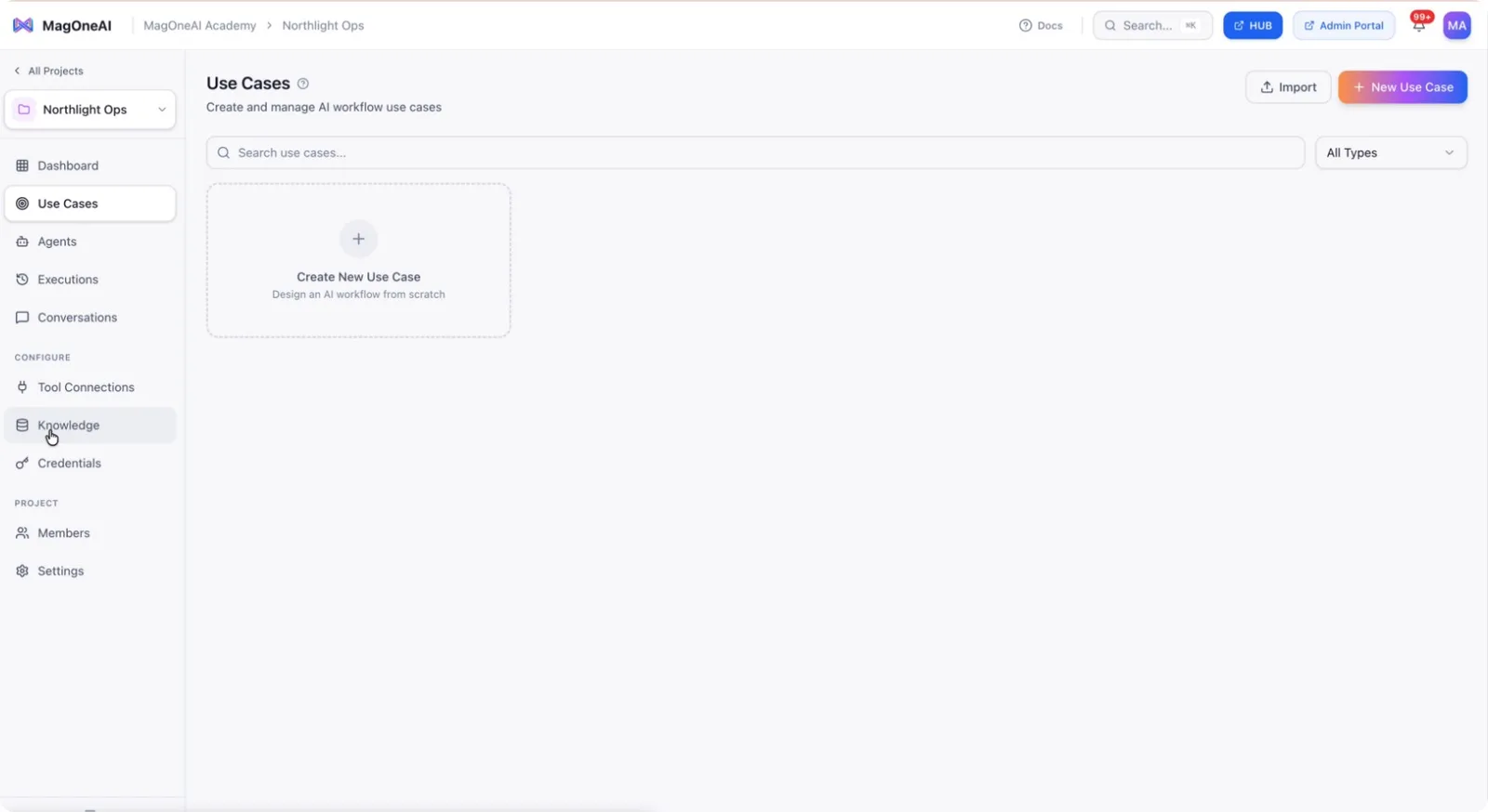 The Knowledge section within a project
