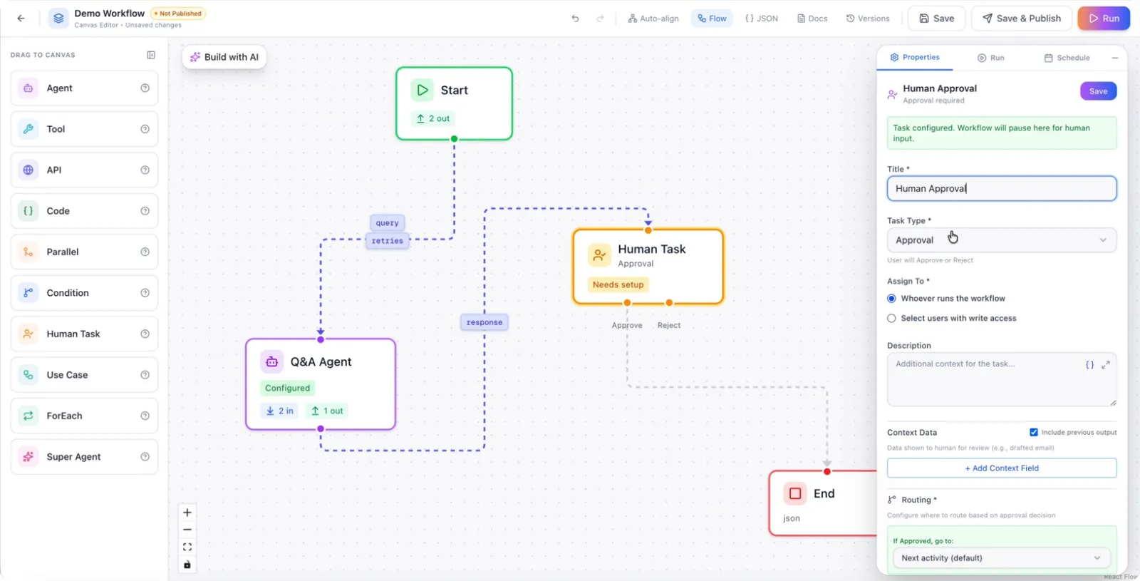 The task title field on the human task node
