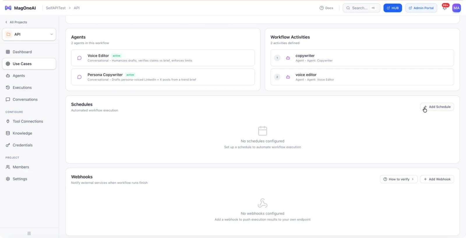The Schedule section in the workflow configuration
