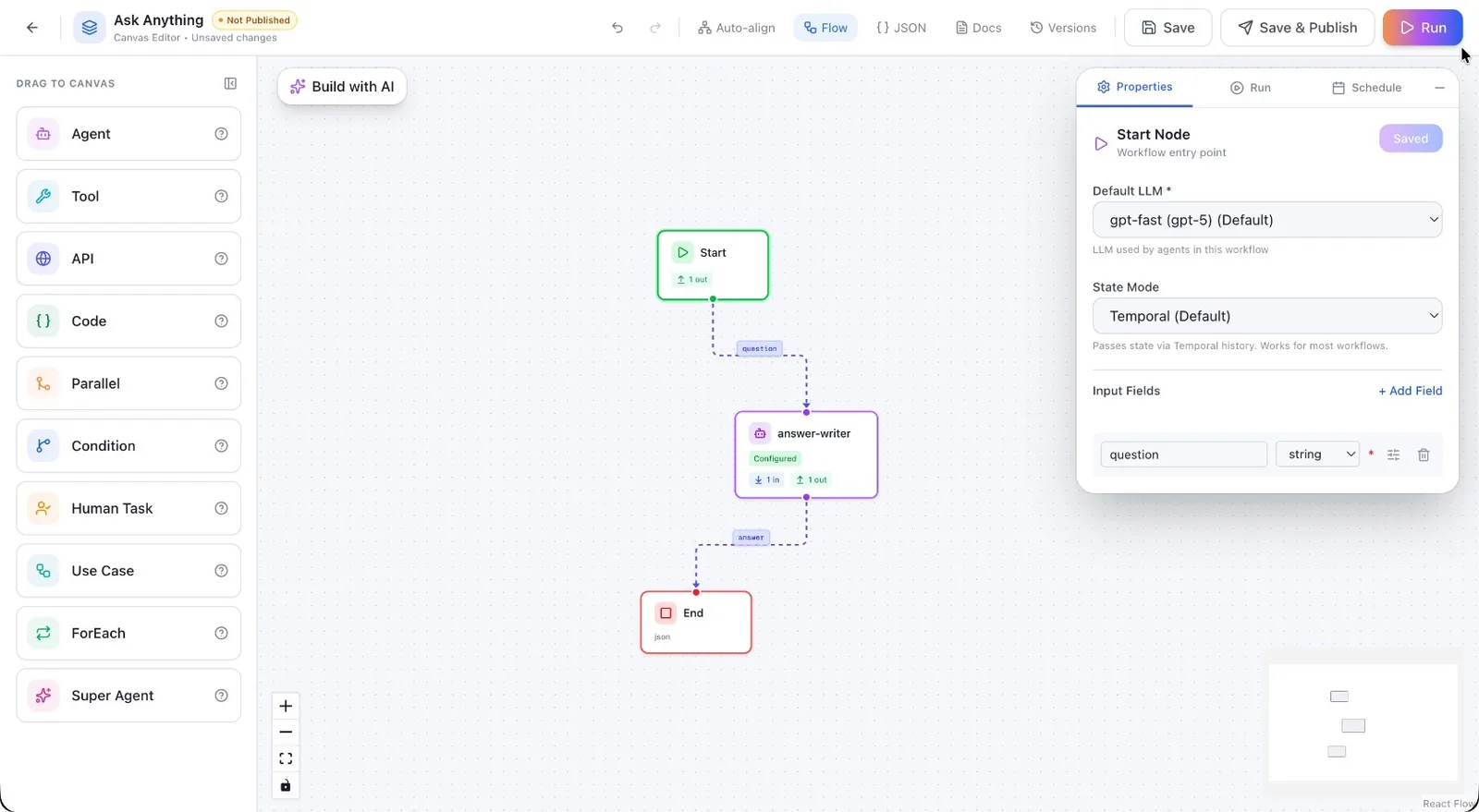 The Run button on the workflow