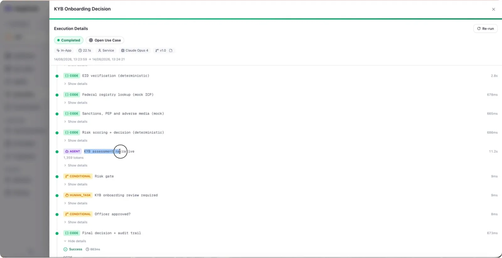 Nodes in the execution, with their status and input and output mappings