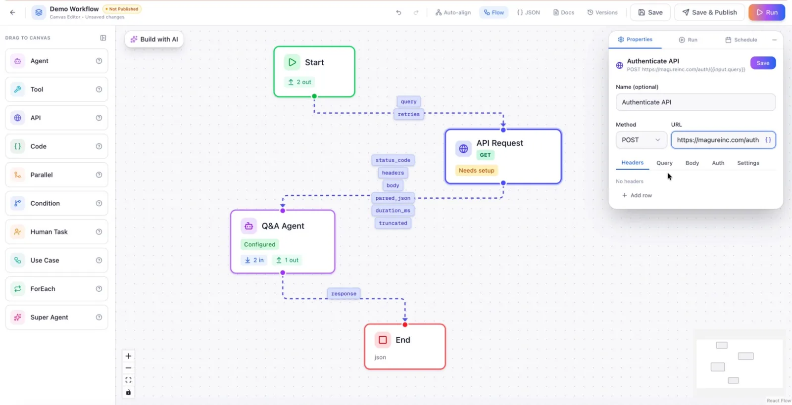 Query parameters mapped from earlier workflow inputs