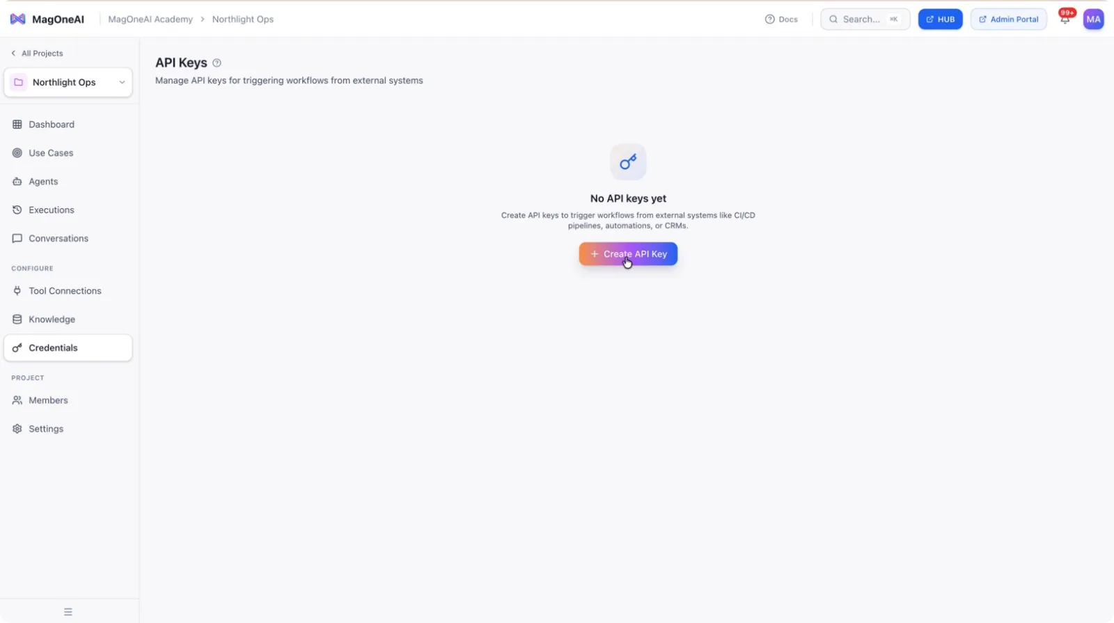 The Create API Key button