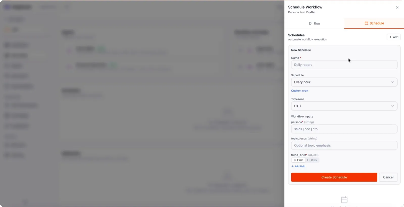 The schedule configuration form