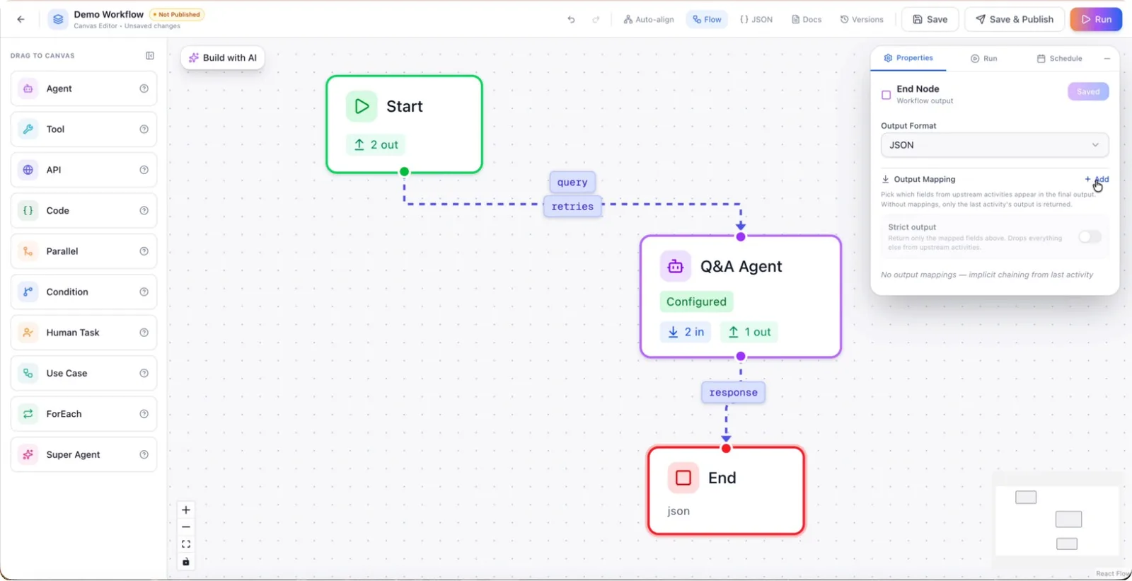 Output mappings controlling which fields reach the final result