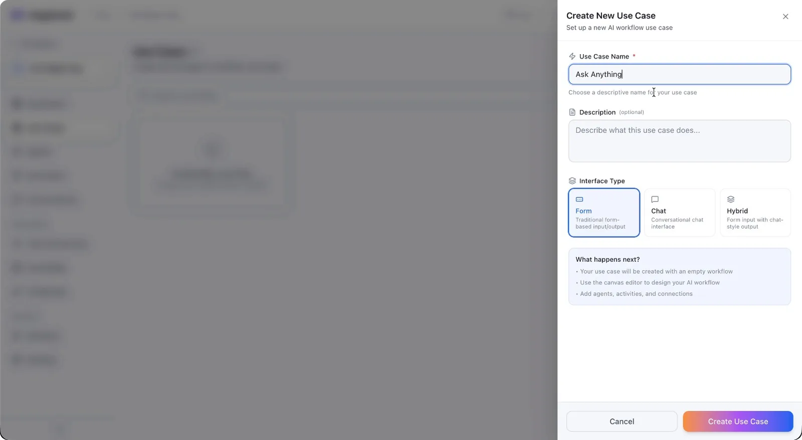 The optional Description field, left empty