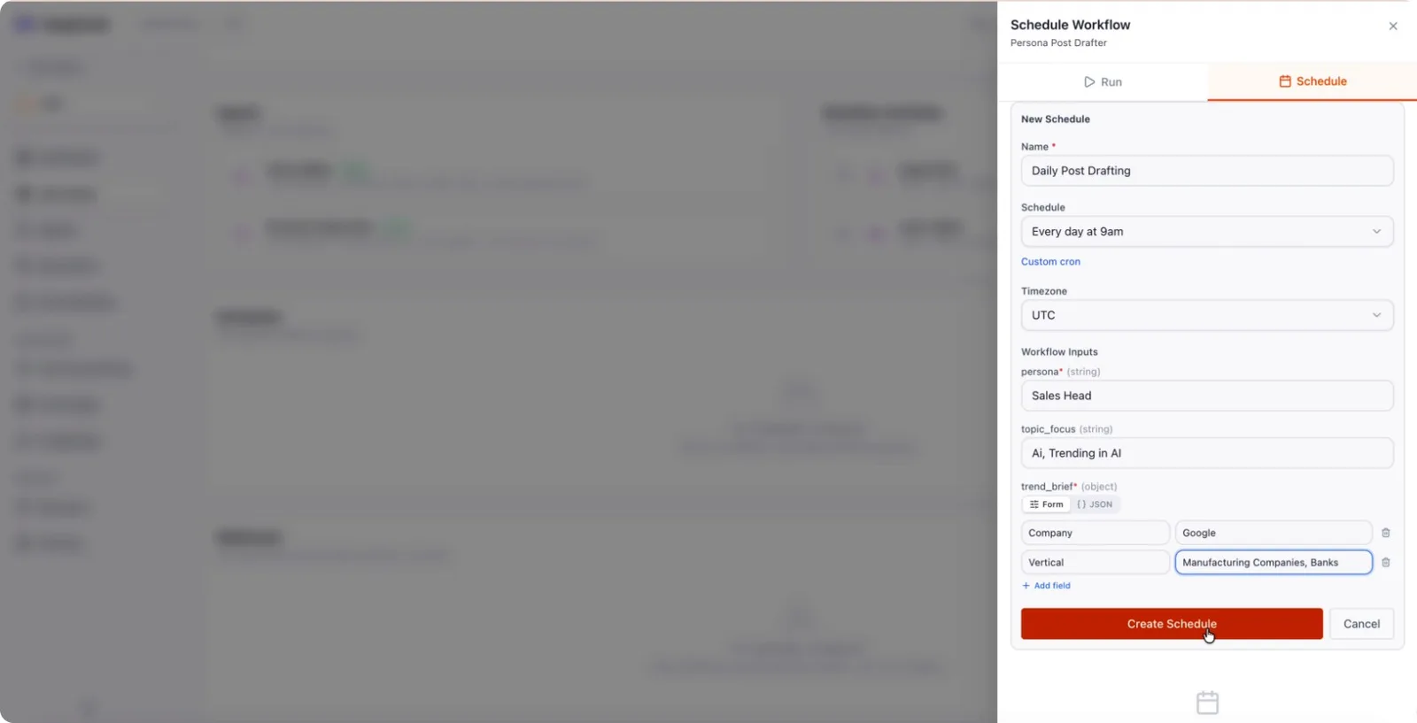 The Create Schedule button