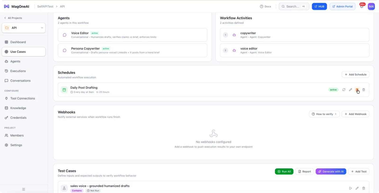 Schedule actions: run now, edit, pause and delete