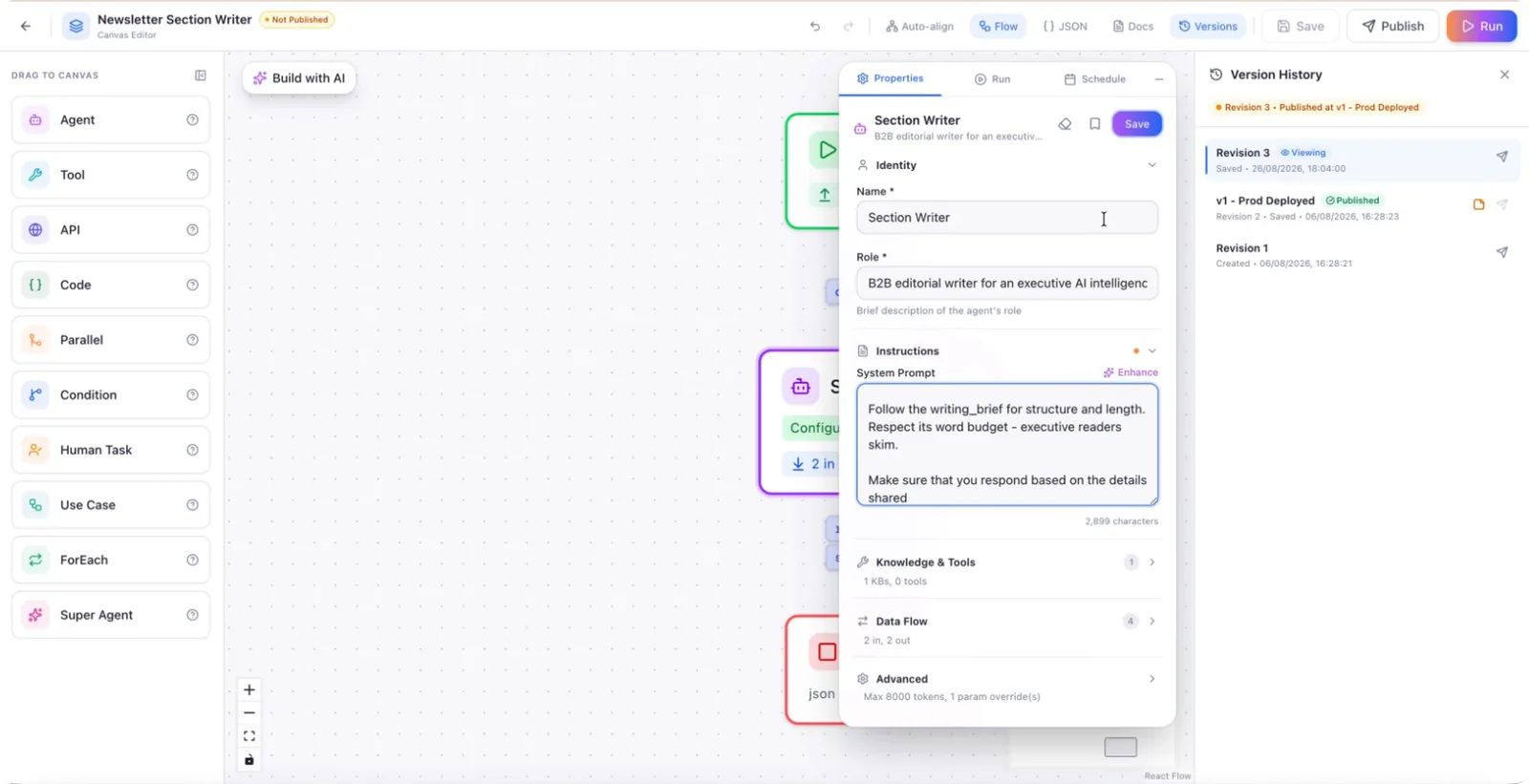 The new version entry in the versions panel