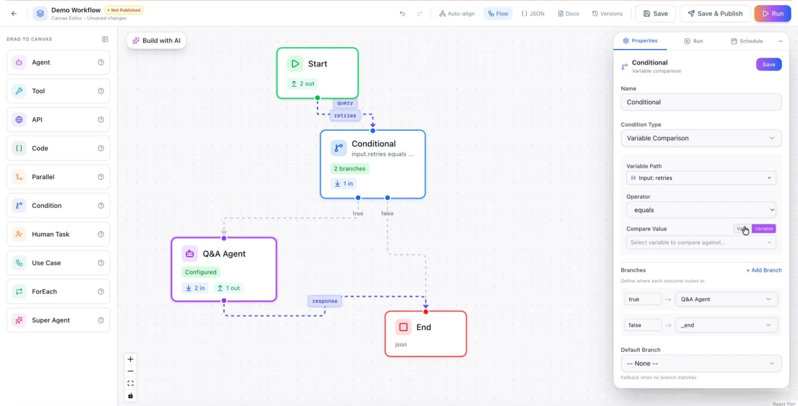 Comparing the selected variable against another workflow variable